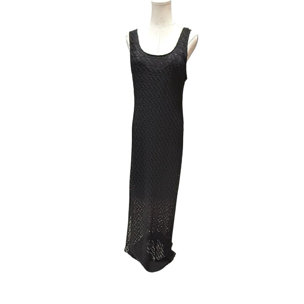 Vtg Y2K Black Crochet Size Large Full Length Whimsigoth Womens Maxi Dress - Picture 5 of 13